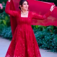 Designer Anarkali Dress - L, Guardsman Red