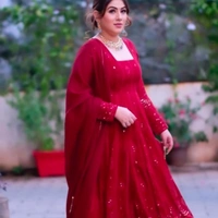 Designer Anarkali Dress - L, Guardsman Red