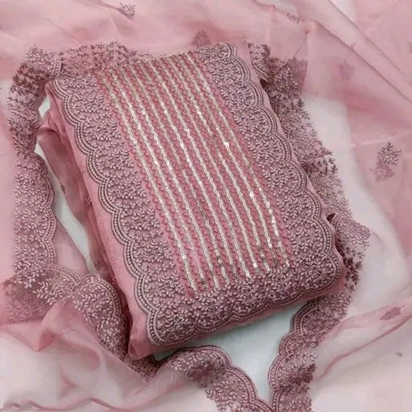 Women's Pink Embellished Embroidered Shantoon Suits & Dress Materials