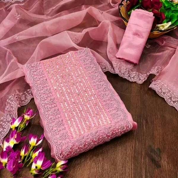 Women's Pink Embellished Embroidered Shantoon Suits & Dress Materials