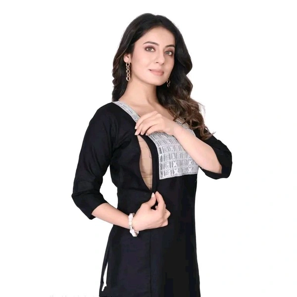 Women's Maternity Cotton Dress with Breastfeeding Zippers. - Black, M