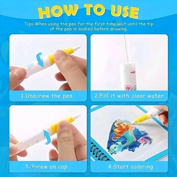 Reusable Magic Water Coloring Book Set - Pack of 4