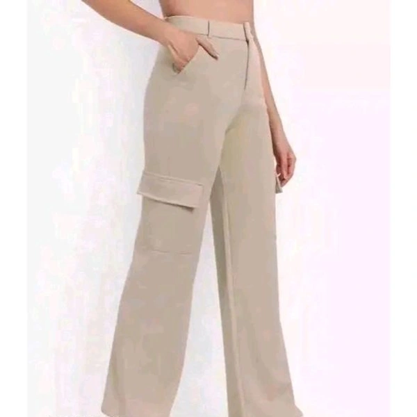 Women Beige Regular Fit Solid Trousers - Cream, 34