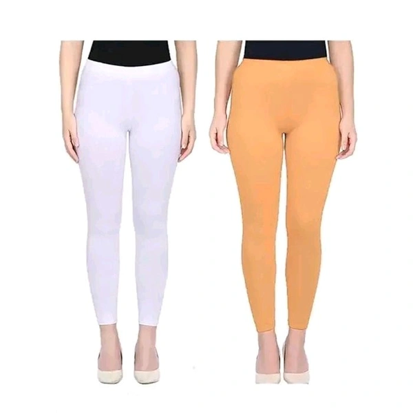 Women's Full Length Cotton Leggings - White, XL