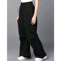 Black Baggy Cargo Parachute Pents - Black, XL