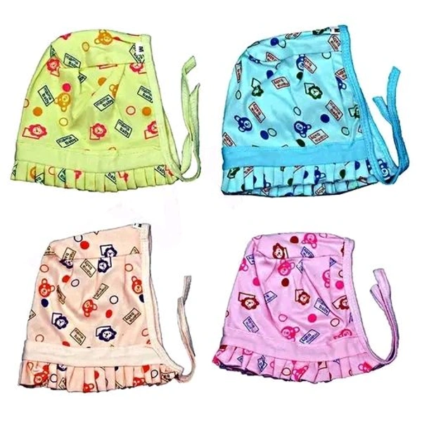 One time use best Baby Boy and Baby Girl soft Hosiery Cotton Caps Gift Set for New Born, Infant, toddler Boy's & Girl's Kids Cap Set Pack of 4 (Random Print) - 0-3 Month