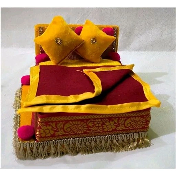 R D Handicraft Thakur ji Bed/ Laddu Gopal ji Bed/ Kahna ji Bed With Blanket Silk All Purpose Chowki