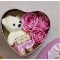 Valentine Combo of Golden Red Rose Gift Set, Pink Heart Shaped Gift Box with Teddy and Beautiful Red Rose