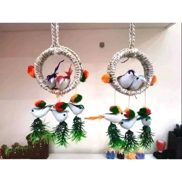 Artificial Hanging Birds with Hanging Nest Showpiece With Birds for Home/Office/Kitchen Pack of 02 Decorative Hanging Nest