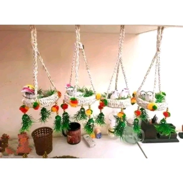 Artificial Birds Nest Hanging For Balcony | Bird Decor Wonderful Wall Hanging Flower plants Birds Cool Artificial Birds For Decoration in Garden Decor pack of 4