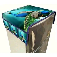 Stylish Peacock Design Fridge Top Cover and PVC mat and 1 Handle Cover , Best quality Product, Refrigerator cover set, fridge cover set - Blue