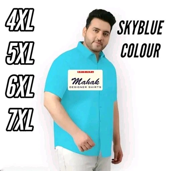 Mahak MenS Shirt Jumbo SIZE XXXL 3XL 4XL 5XL 6XL 7XL HALF SLEEVES FORMAL denim premium PARTYWEAR COTTON Shirt PLAIN PRINTED PREMIUIM SQUARE CHECKS - Blue, 7XL
