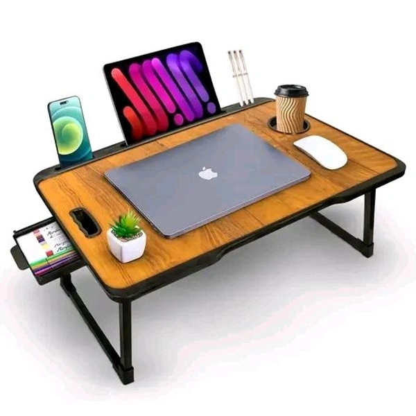 Foldable Wooden Mini Laptop Table for Bed, Study Table with Drawer, Tablet/Mobile Holder for Kids & Adults