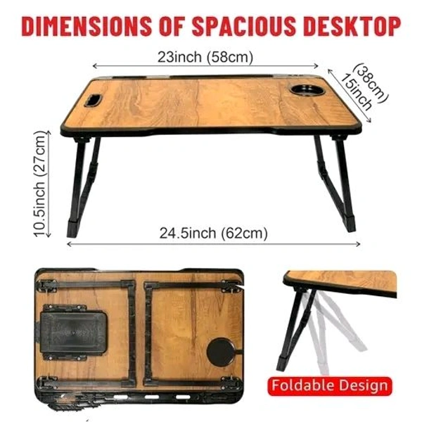 Foldable Wooden Mini Laptop Table for Bed, Study Table with Drawer, Tablet/Mobile Holder for Kids & Adults