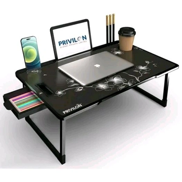 Foldable Wooden Mini Laptop Table for Bed, Study Table with Drawer, Tablet/Mobile Holder for Kids & Adults