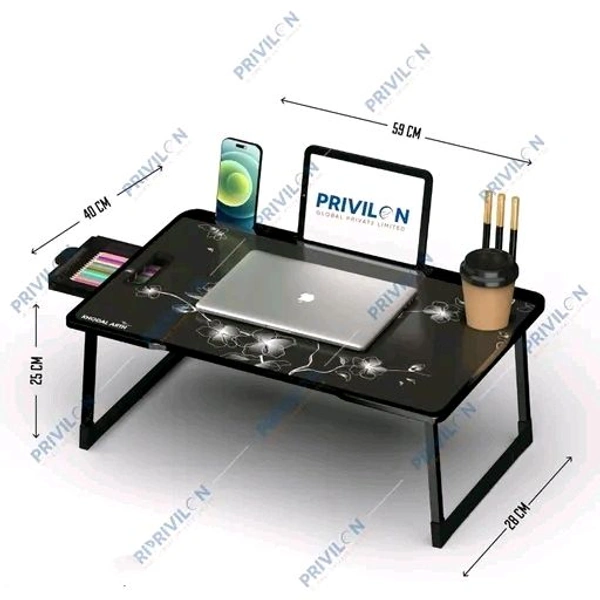 Foldable Wooden Mini Laptop Table for Bed, Study Table with Drawer, Tablet/Mobile Holder for Kids & Adults