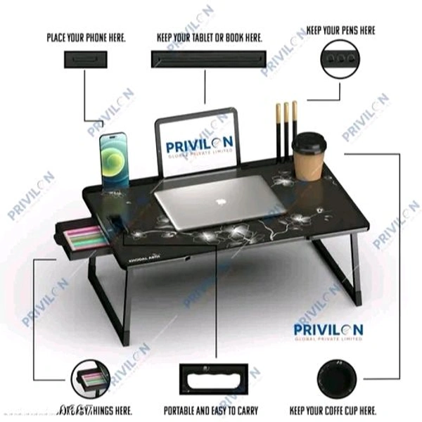 Foldable Wooden Mini Laptop Table for Bed, Study Table with Drawer, Tablet/Mobile Holder for Kids & Adults