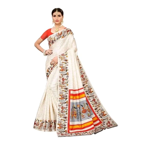Silk White Saree With Blouse - White