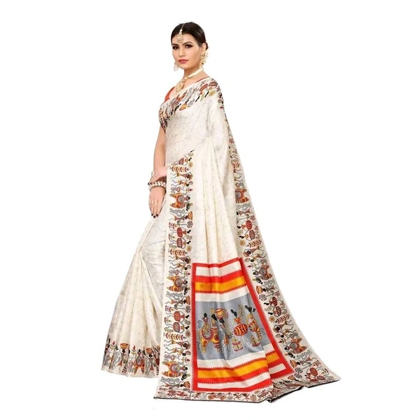 Silk White Saree With Blouse - White