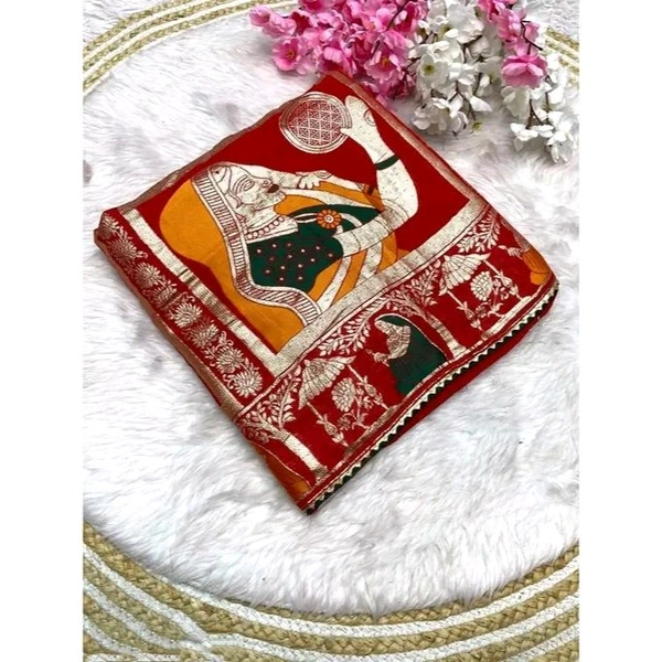 new trending saree cottan saree beautiful saree trending saree dola silk saree meena saree  - Red