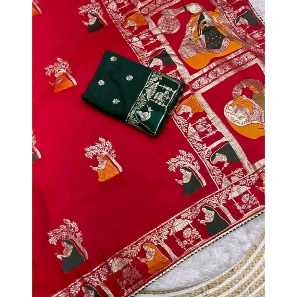 new trending saree cottan saree beautiful saree trending saree dola silk saree meena saree  - Red