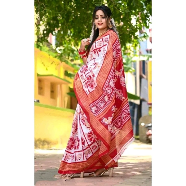 Trending Pure Cotton Sambapuri Pasapalli Saree Best Quilty - White