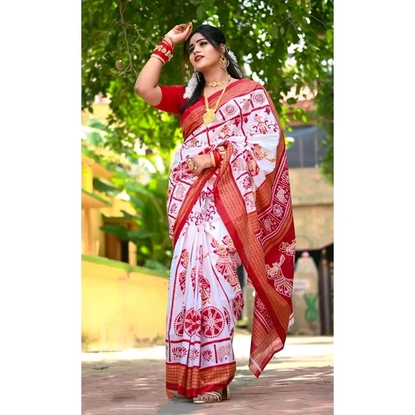 Trending Pure Cotton Sambapuri Pasapalli Saree Best Quilty - White
