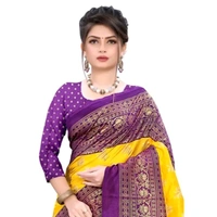 KANOODA Mysore Silk Yellow Foil Printed Saree With Blouse