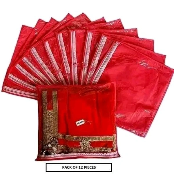 Set of 12 Saree Cover Set Transparent Non-Woven Storage Bags with Premium Zipper Closure (Pack of 12)