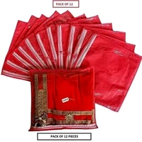 Set of 12 Saree Cover Set Transparent Non-Woven Storage Bags with Premium Zipper Closure (Pack of 12)