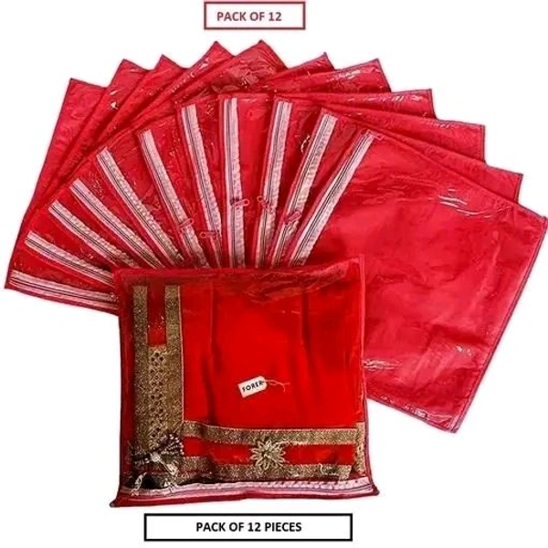 Set of 12 Saree Cover Set Transparent Non-Woven Storage Bags with Premium Zipper Closure (Pack of 12)