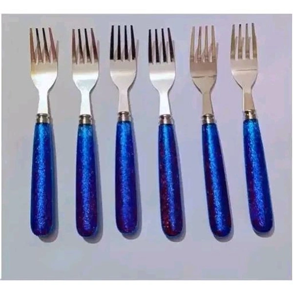 Stainless Steel Medium Dinner/Table Spoon Set of 6 pcs and Fork Set of 6 pcs with Plastic Handle Cutlery (Multicolor) Color may vary - Blue