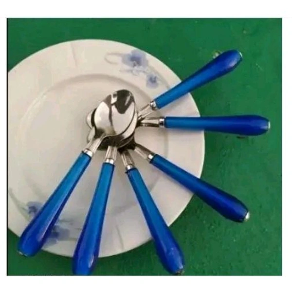 Stainless Steel Medium Dinner/Table Spoon Set of 6 pcs and Fork Set of 6 pcs with Plastic Handle Cutlery (Multicolor) Color may vary - Blue