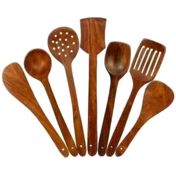 Wooden Cooking and Serving Spoon set for kitchen - Brown