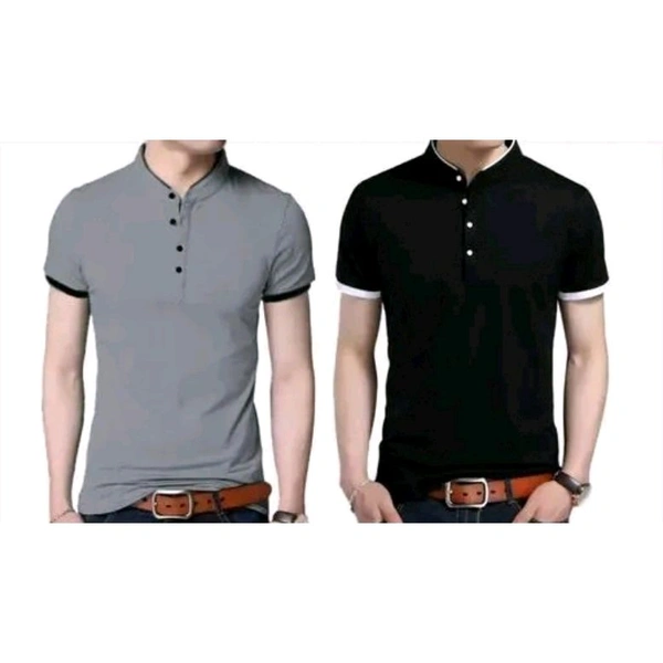 KEESOR Solid Men Mandarin Collar Full Sleeves T-Shirt | Mens Full Sleeves Cotton Tshirt | Regular Fit Cotton Tshirt for Men - Black, XXL