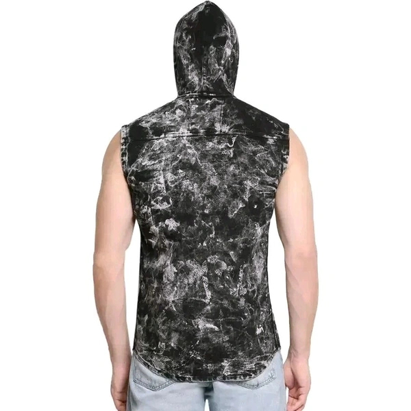 Matelco Men's Black Denim Shirts sleeveless with Hooodie |Casual Shirt|Holiday Shirt|Beach Shirt - Black, S