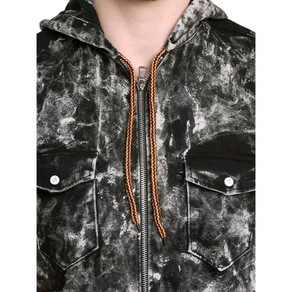 Matelco Men's Black Denim Shirts sleeveless with Hooodie |Casual Shirt|Holiday Shirt|Beach Shirt - Black, S