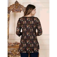 Rajasthani short kurti Short Tunic Top short , short kurti , woman kurti , stylish kurti , / printed short kurti / printed woman kurti - Black, S