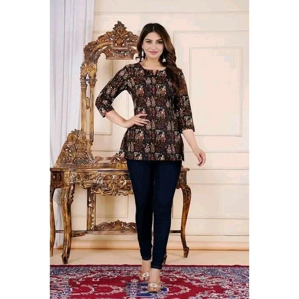 Rajasthani short kurti Short Tunic Top short , short kurti , woman kurti , stylish kurti , / printed short kurti / printed woman kurti - Black, M