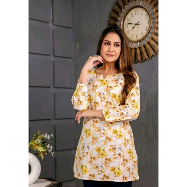 Short Printed Kurti For Women - White, S