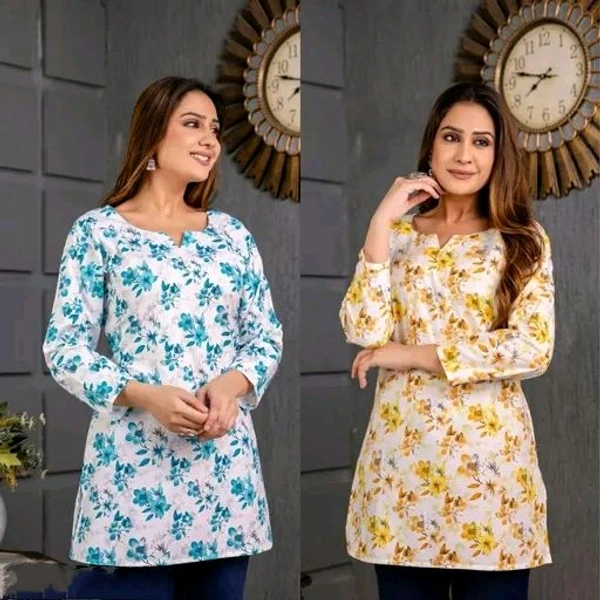 Short Printed Kurti For Women - White, M