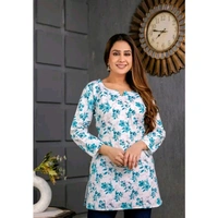 Short Printed Kurti For Women - White, M