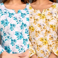 Short Printed Kurti For Women - White, XL