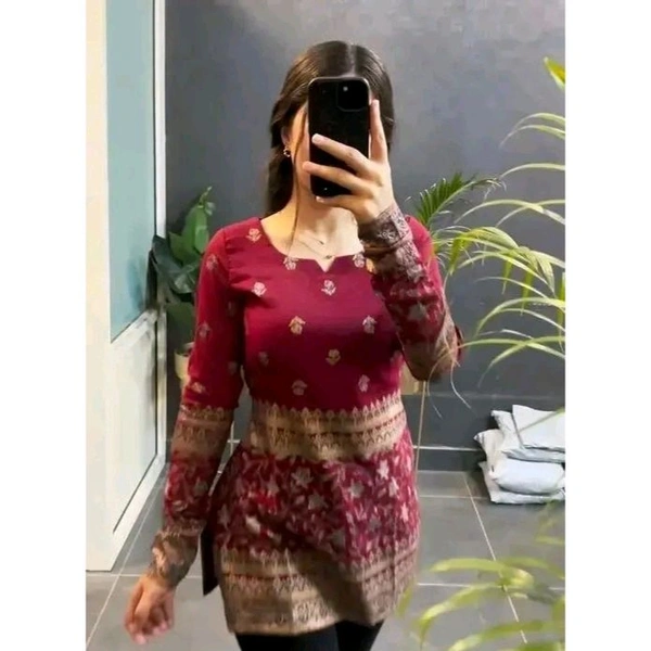 Women's rayon printed short kurti - Maroon, L