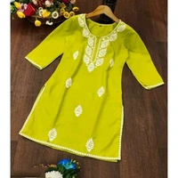 Cotton Aari Kurti Top  - Green, L
