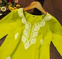 Cotton Aari Kurti Top  - Green, XL