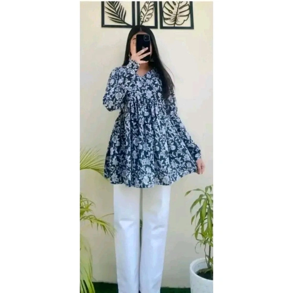 V-Neck Top New Stylish Indigo Blue - Blue, XXL