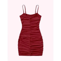 DHRU Girls' Solid Color Pleated Fitted Spaghetti Strap Dress - Maroon, 1-2 Year