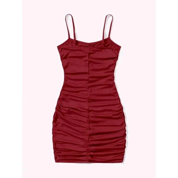 DHRU Girls' Solid Color Pleated Fitted Spaghetti Strap Dress - Maroon, 11-12 Year