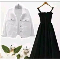 Urbane Glamorous Women Dresses with white Jacket - Black, L